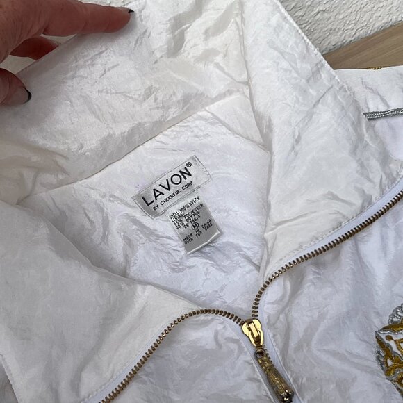 Vintage 90s Lavon White Embroidered Windbreaker 2-Piece Tracksuit Set W's Size M - Picture 12 of 16